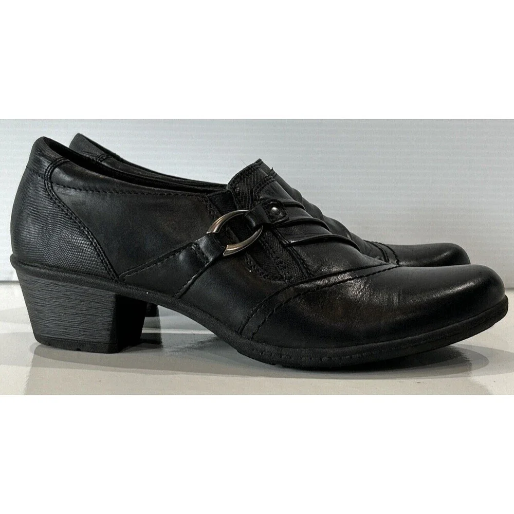 Earth Origins Women's 9 Marietta Mavis Black Leather Comfort Heeled Loafers Shoe